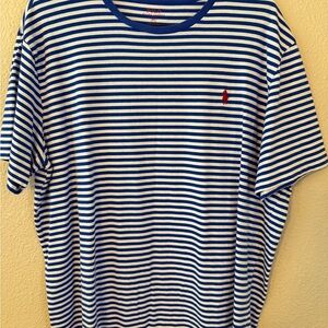 Polo Ralph Lauren White and Blue Striped Tee XL